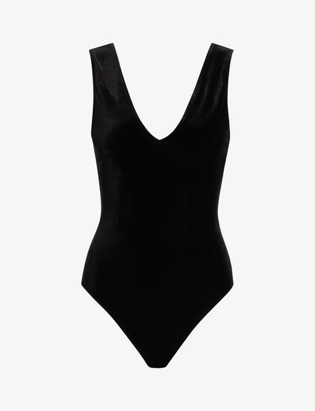 Velvet Deep V Bodysuit - Black