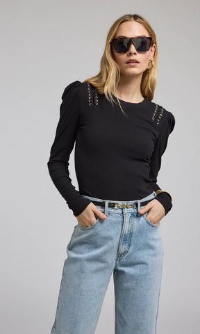 Preston Lace-Up Top - Black