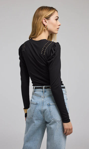 Preston Lace-Up Top - Black