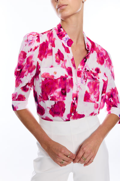 Bardot Floral Shirt - Blurry Floral White/Pink