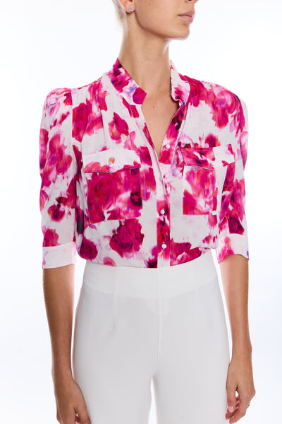 Bardot Floral Shirt - Blurry Floral White/Pink