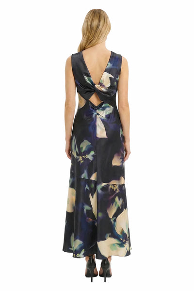 Floral Cowl Neck Maxi Dress - Black/Cream Multi