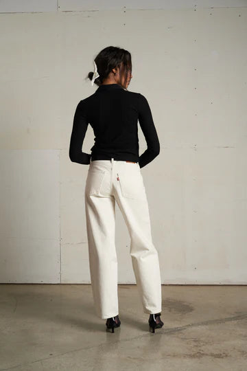 Amee Luxe Rib Button Up Polo - True Black