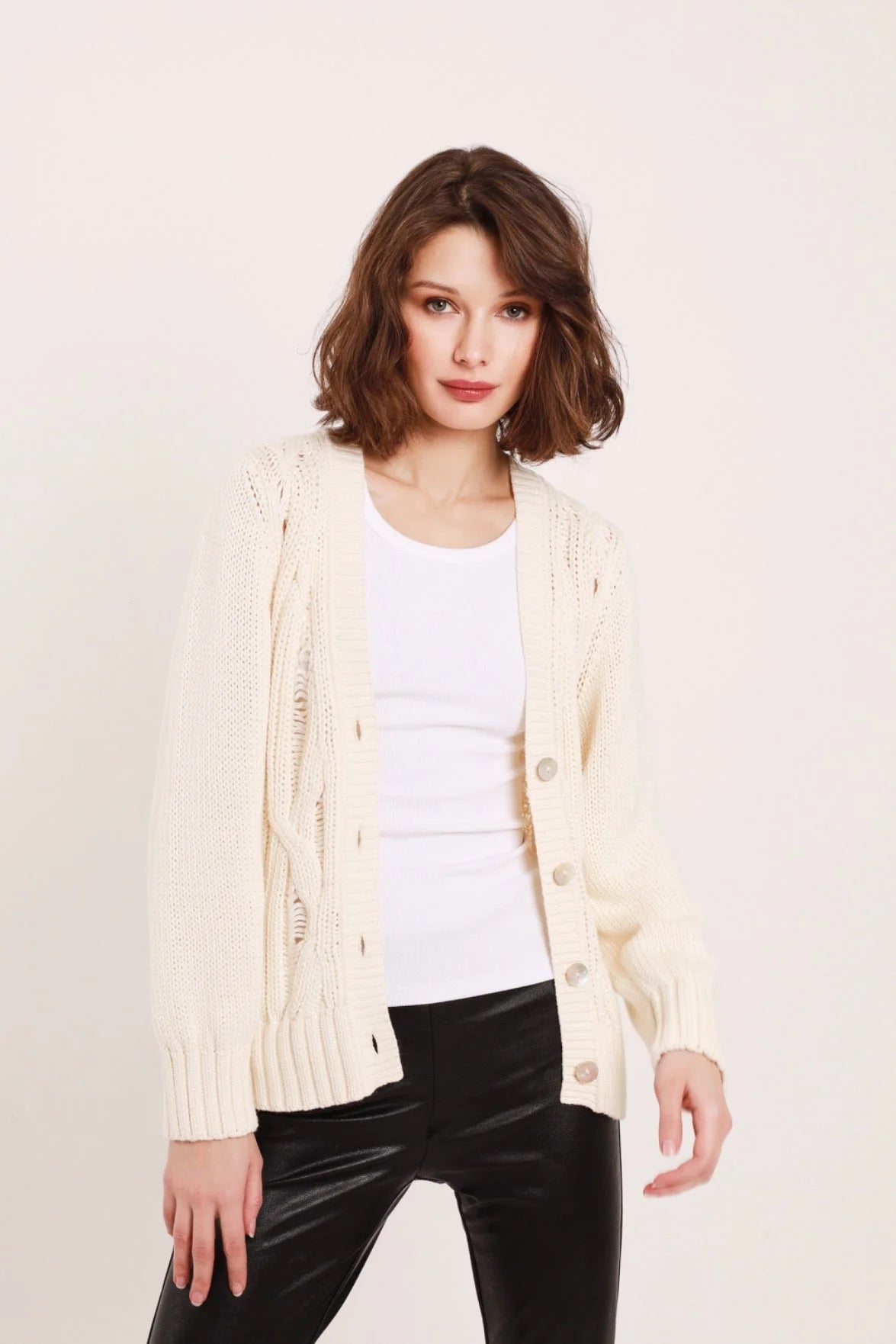 Aria Ladder Cable Cardigan - Winter White