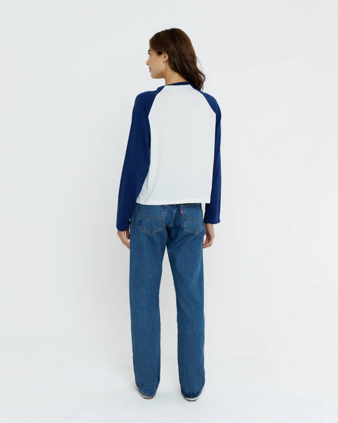 Booked & Busy Baseball Tee - Navy/Off White
