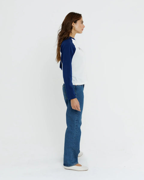 Booked & Busy Baseball Tee - Navy/Off White