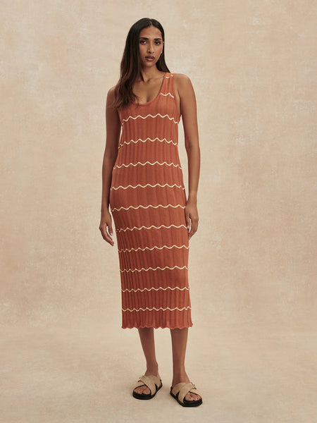 Yuna Scallop Knit Dress - Caramel Clay/Anise Flower