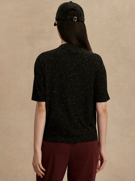 Odette Mock Placket Tee - Black/ Egret