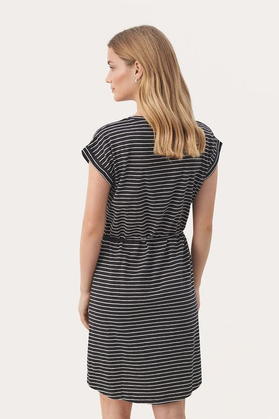 Mabels Dress - Dark Navy Stripe