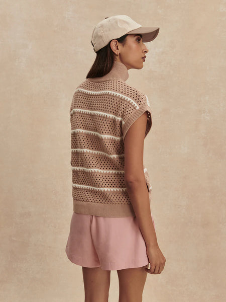 Haney Zip Through Knit - Light Taupe