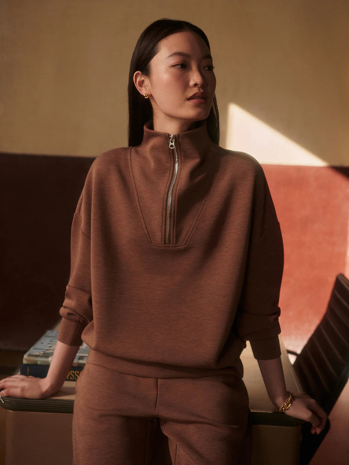 Hawley Half Zip Sweat - Golden Bronze Marl