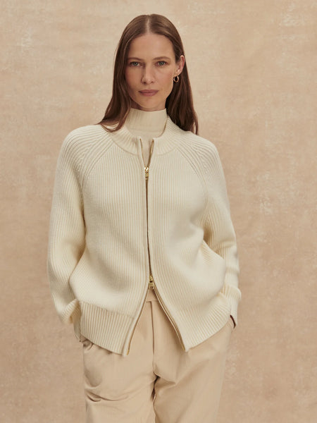 Milo Zip Through Knit Jacket - Egret