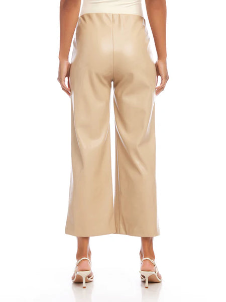 Cropped Faux Leather Pants - Beige