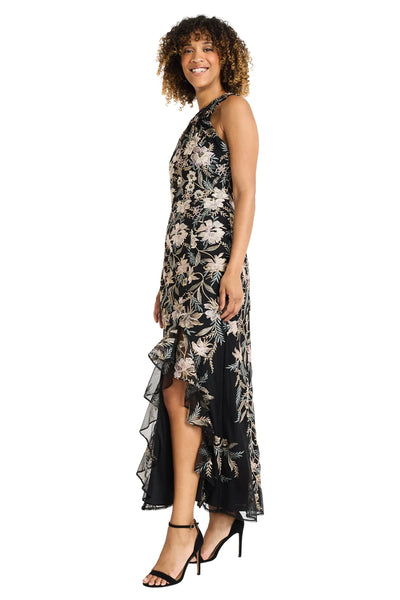 Halter Flounce Maxi Dress - Black/Gold