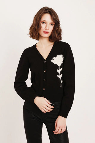 Harper Flower Cardigan - Black/Winter White