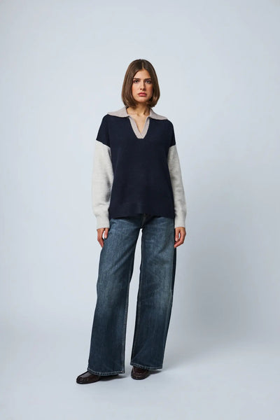 Raelyn Collared Sweater - Mink Block