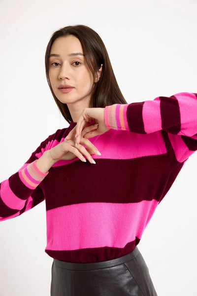 Molly Stripe Crewneck - Cherry Laquer