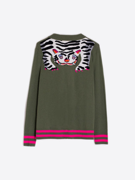 Theresa Tiger Cardigan - Green & Pink