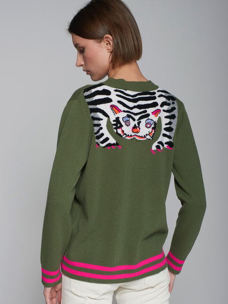 Theresa Tiger Cardigan - Green & Pink