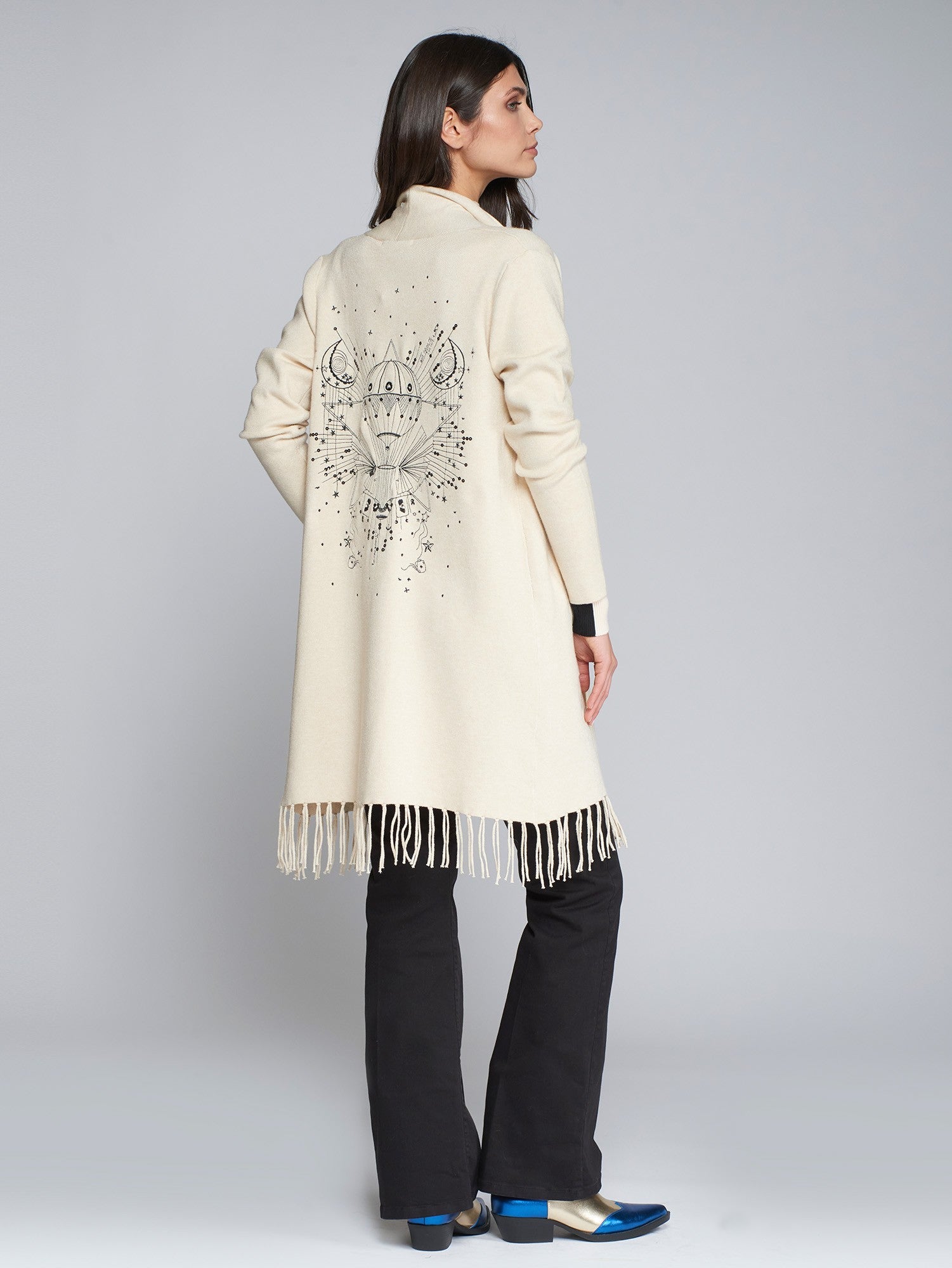 Cardigan With Fringe - Beige