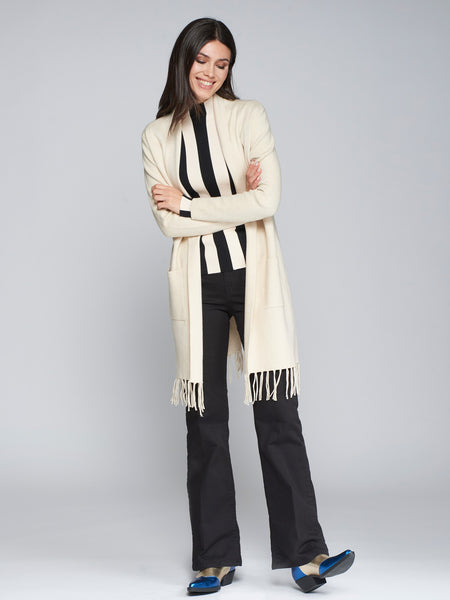 Cardigan With Fringe - Beige