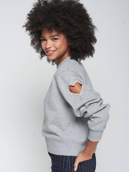 Sweatshirt With Heart Cut-Out - Grey