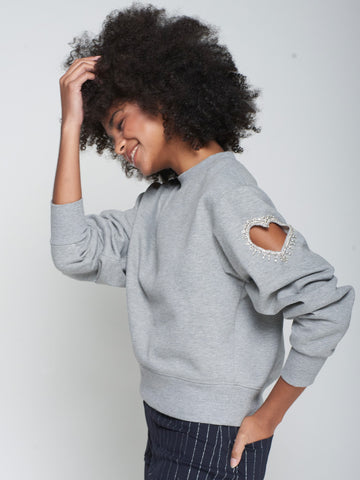 Sweatshirt With Heart Cut-Out - Grey