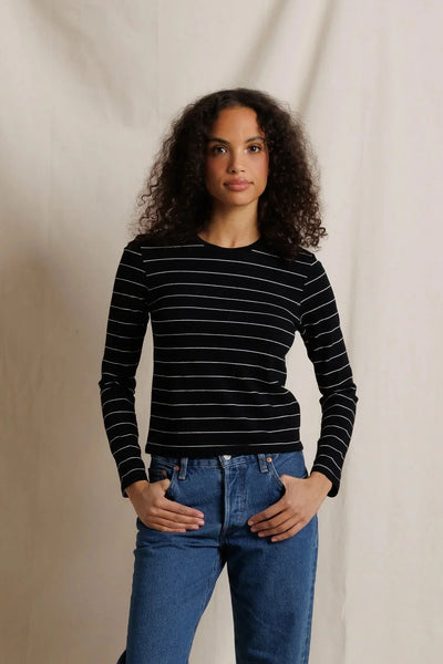 Lisa Long Sleeve Top - Black/Natural Stripe