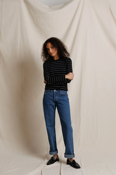 Lisa Long Sleeve Top - Black/Natural Stripe