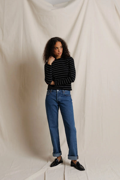 Lisa Long Sleeve Top - Black/Natural Stripe
