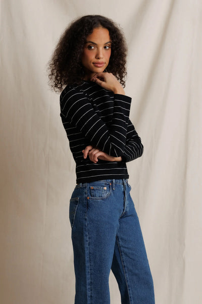 Lisa Long Sleeve Top - Black/Natural Stripe