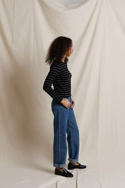 Lisa Long Sleeve Top - Black/Natural Stripe