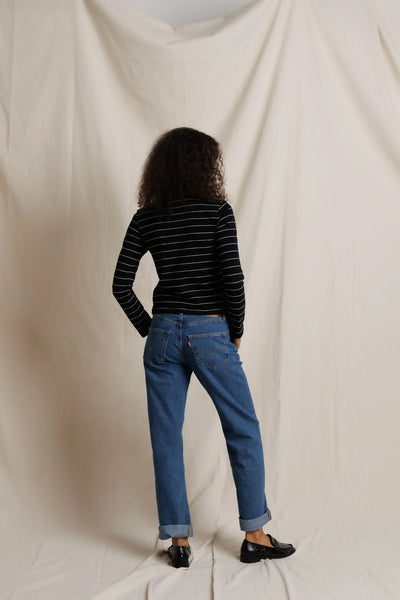Lisa Long Sleeve Top - Black/Natural Stripe