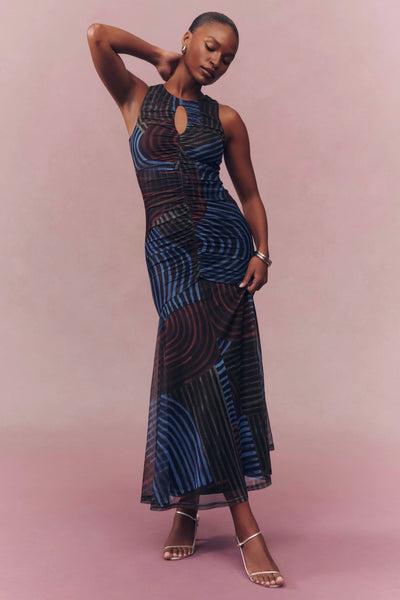 Julia Key Hole Maxi Dress - Black Multi
