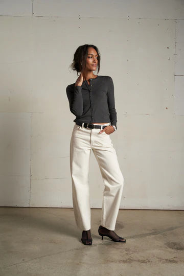 Maureen Luxe Rib Crewneck Cardigan - Charcoal