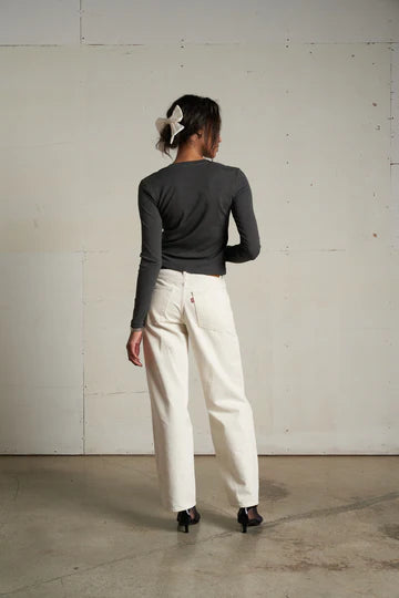 Maureen Luxe Rib Crewneck Cardigan - Charcoal