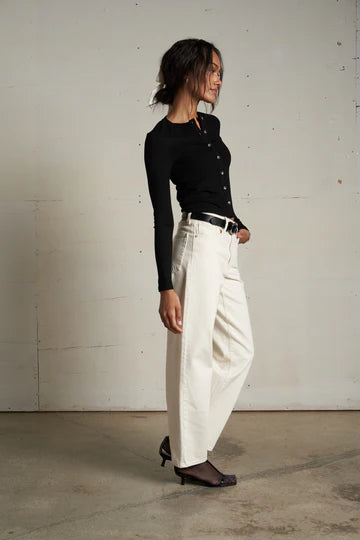 Maureen Luxe Rib Crewneck Cardigan - True Black