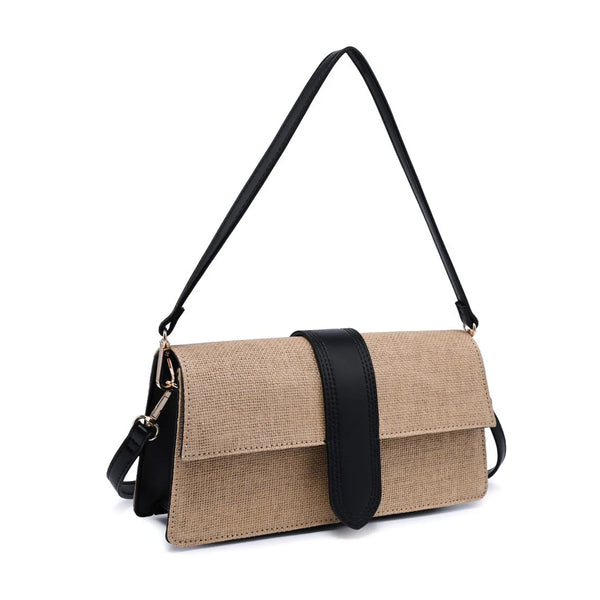 Violet Straw Crossbody - Natural/Black