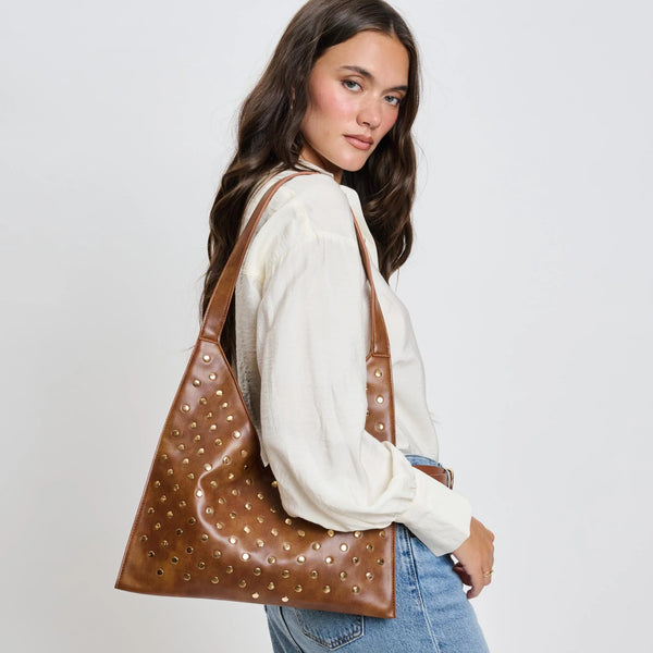 Tori Studded Hobo Bag - Chocolate