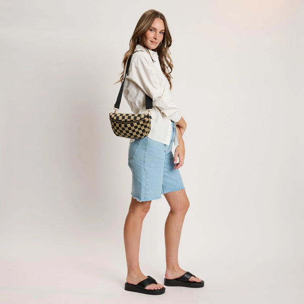 Gizelle Large Checker Belt Bag - Black Natural