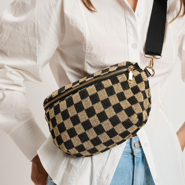 Gizelle Large Checker Belt Bag - Black Natural