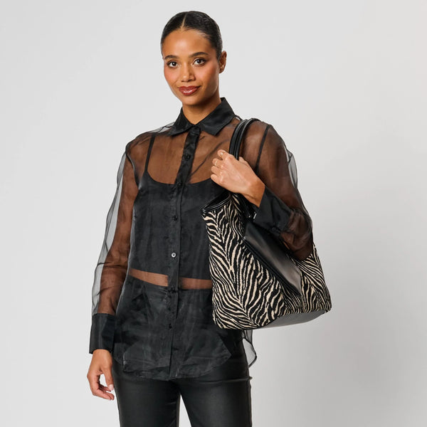 Delilah Zebra Tote - Black/Beige