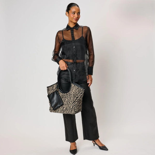 Delilah Zebra Tote - Black/Beige