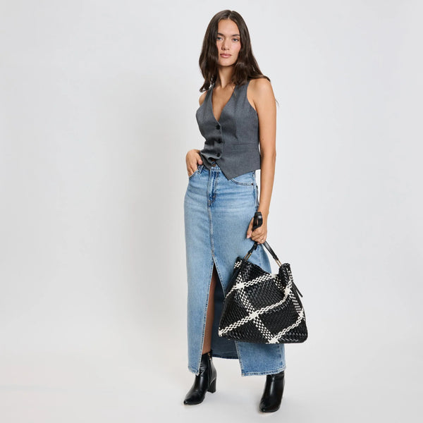 Noren Woven Hobo Bag - Black/Ivory