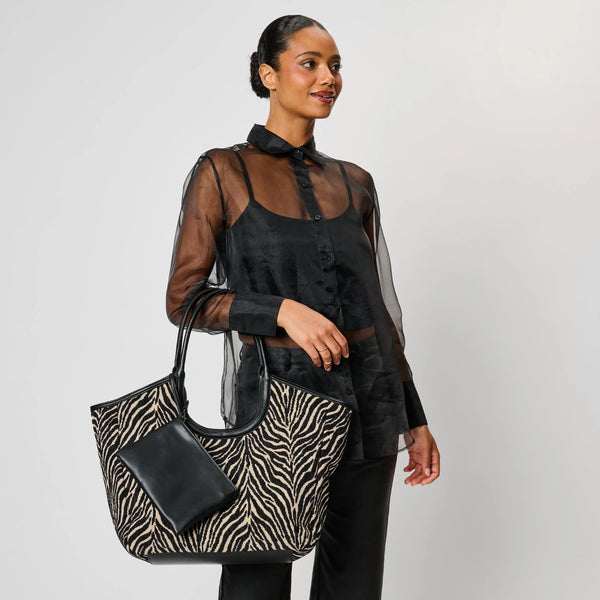 Delilah Zebra Tote - Black/Beige