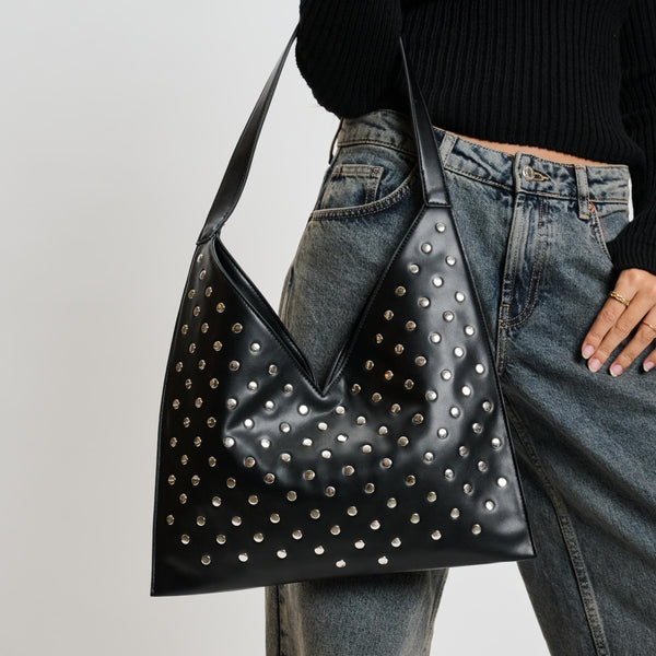 Tori Studded Hobo Bag - Black