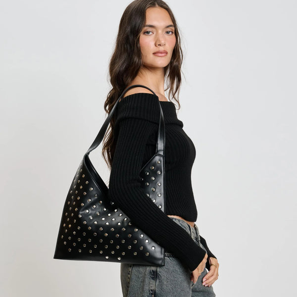 Tori Studded Hobo Bag - Black