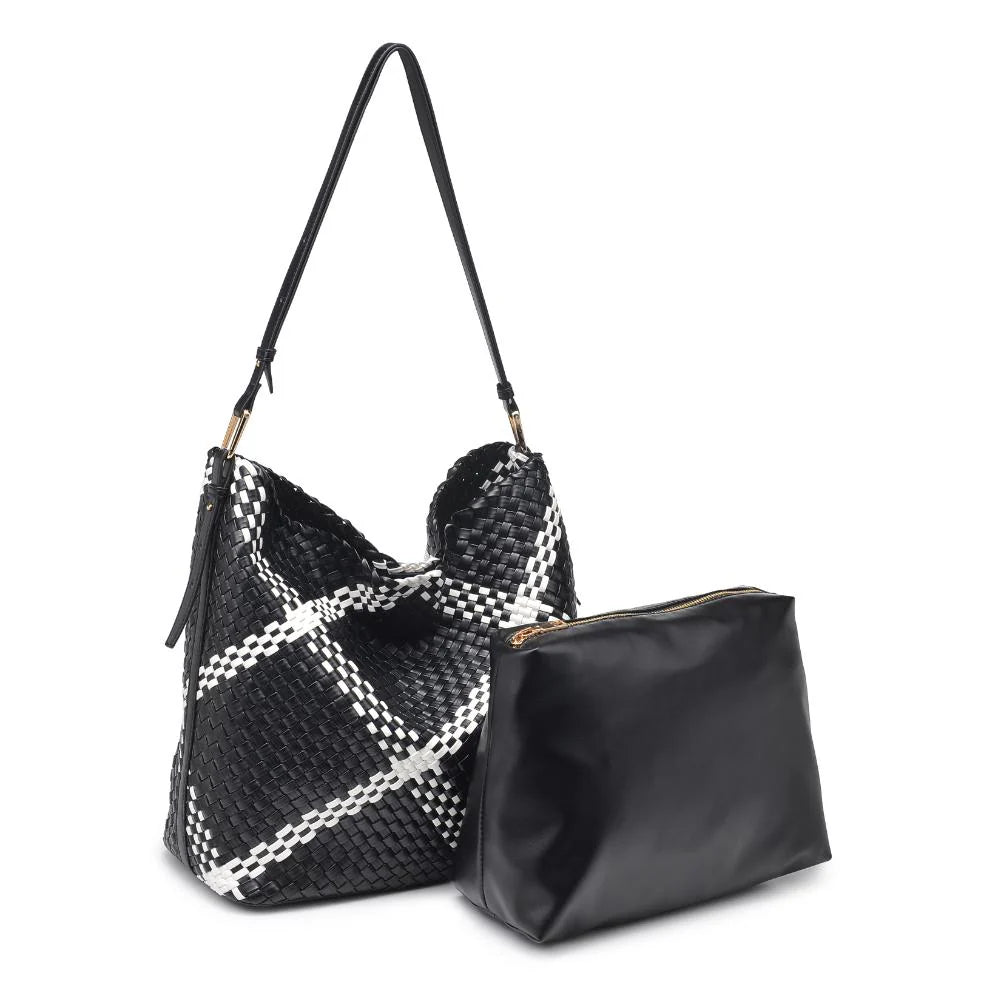 Noren Woven Hobo Bag - Black/Ivory