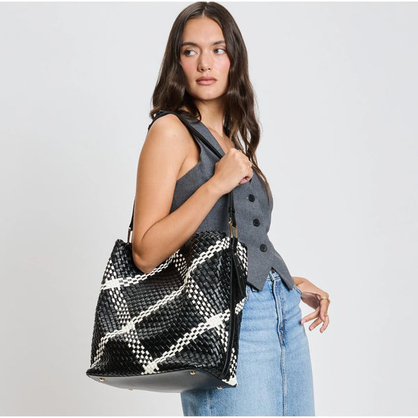 Noren Woven Hobo Bag - Black/Ivory