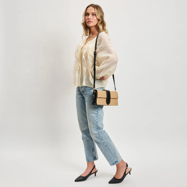 Violet Straw Crossbody - Natural/Black